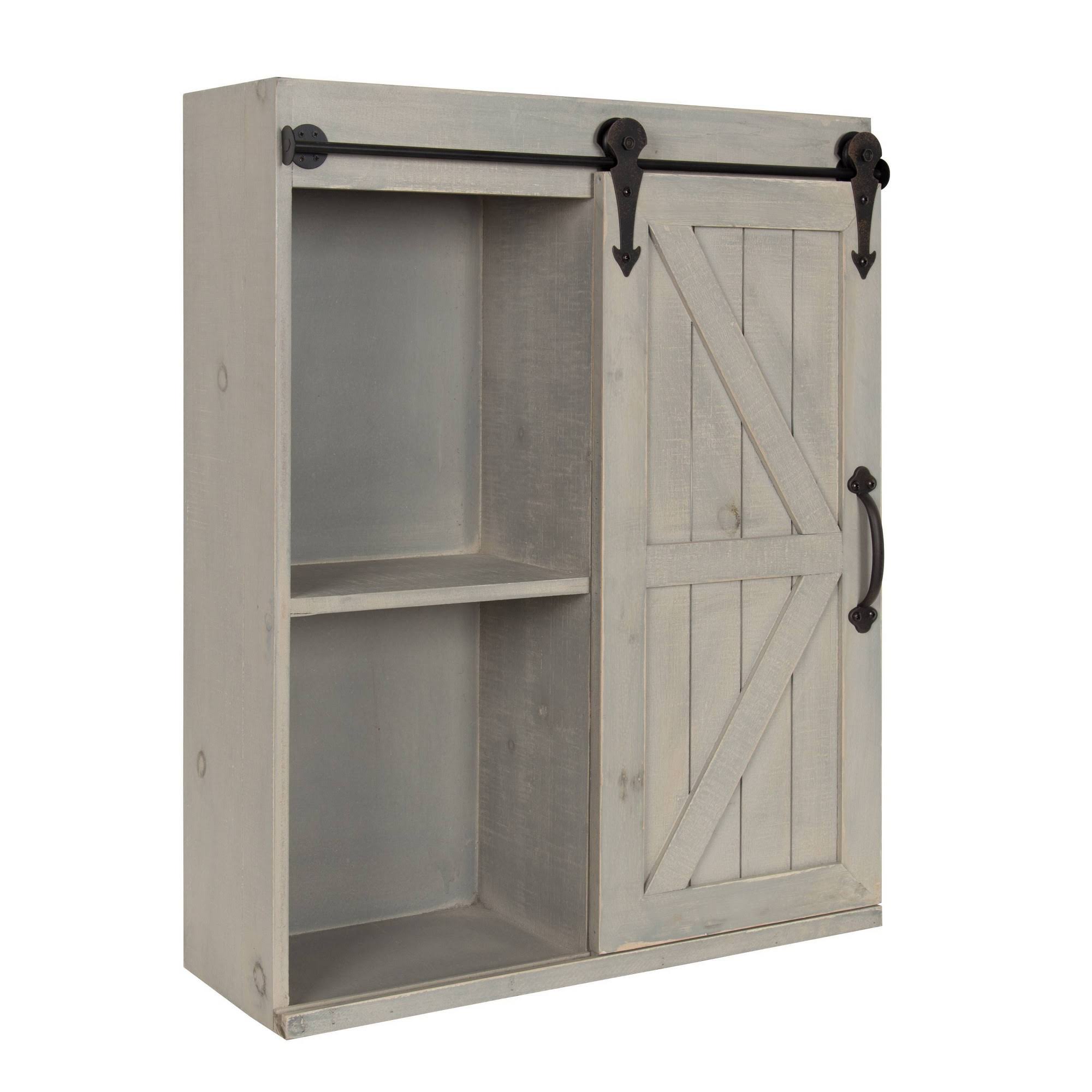 Rustic Gray Wood Wall Storage Cabinet with Sliding Barn Door A8844