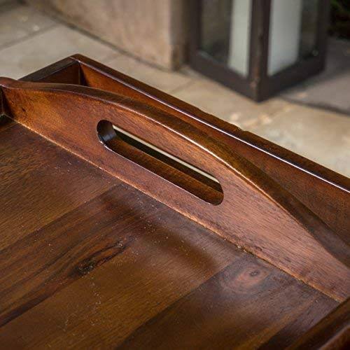 Dark Oak Acacia Wood Bar Cart with Removable Top Tray U50004