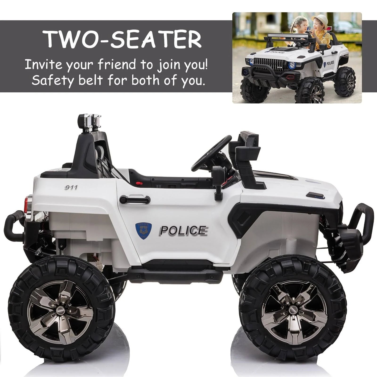 Red 12V Kids Electric 2-Seater Ride on Police Car SUV Truck Toy with Parental Remote Control V36517