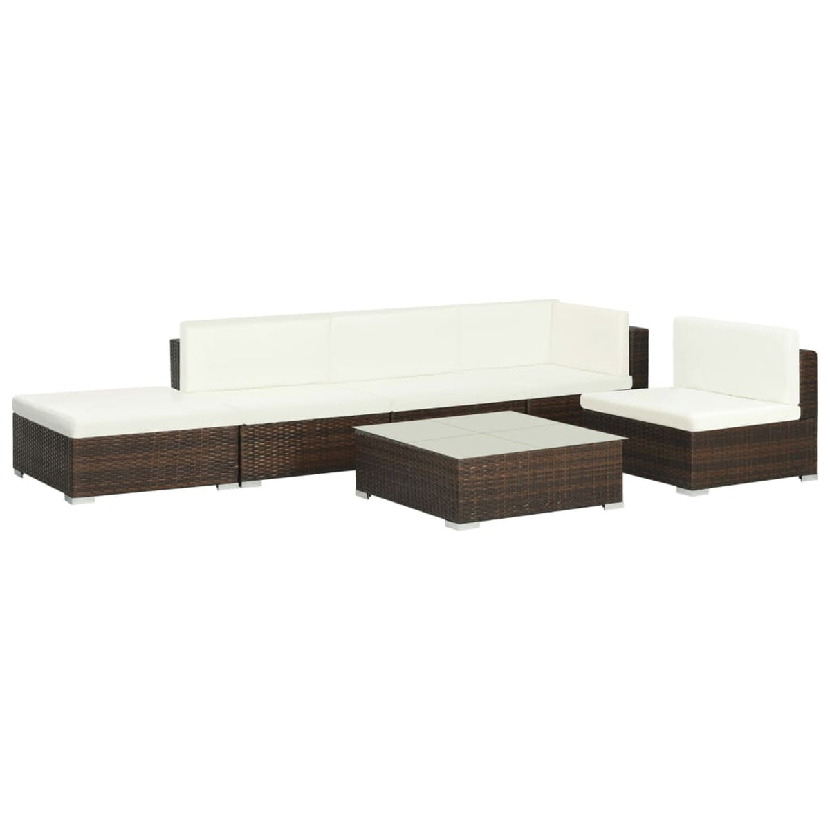 6 Piece Brown Poly Rattan Outdoor Sectional Sofa Set with Coffee Table B254