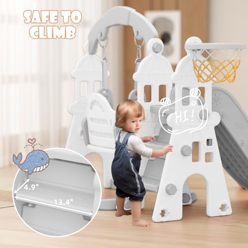4-in-1 Toddler Slide with Climber, Ring Toss & Basketball Hoop (Pink) T6811