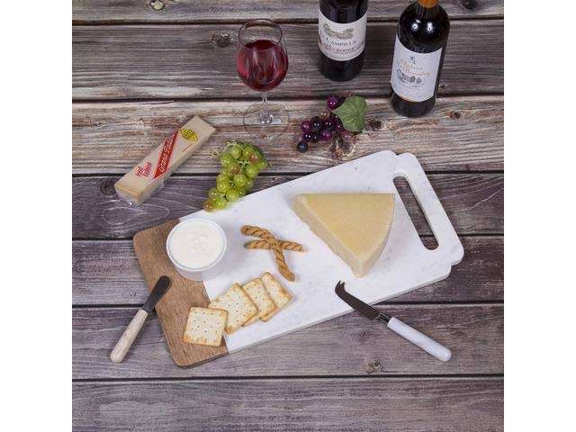 Natural White Marble Mango Wood Handled Board and Pastry Board Set V4208