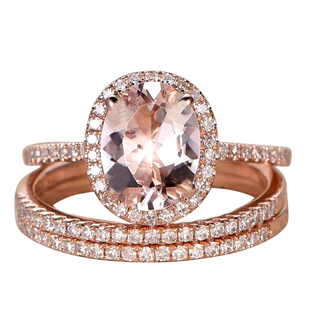 2 Carat Morganite and Diamond Trio Ring Set in 10k Rose Gold H3840