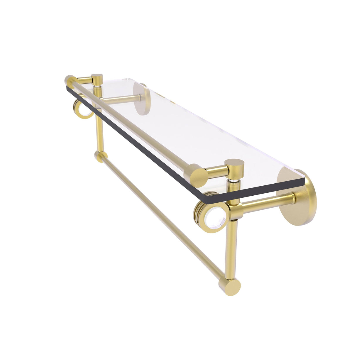 Satin Brass Glass Shelf with Gallery Rail and Towel Bar Z109948