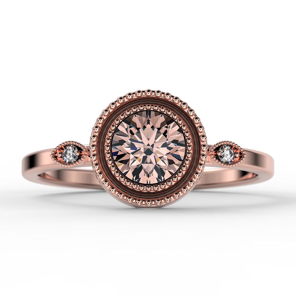 1.10 Carat Round Cut Morganite And Diamond Moissanite Engagement Ring in 925 Sterling Silver With 18k Rose Gold Plating O8788