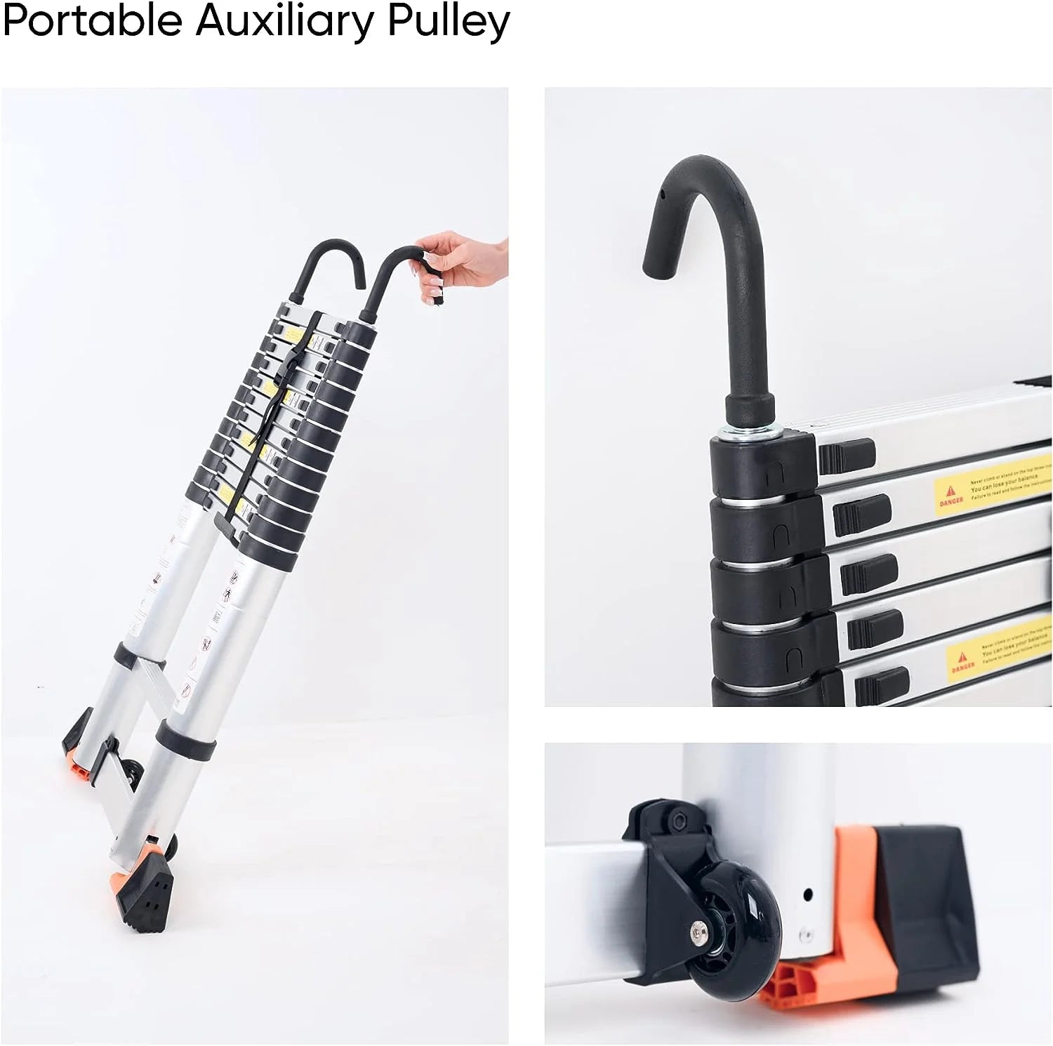 Folding Telescoping Ladder 12.5 FT Aluminum Extendable Ladder with 2 Detachable Hooks I83229
