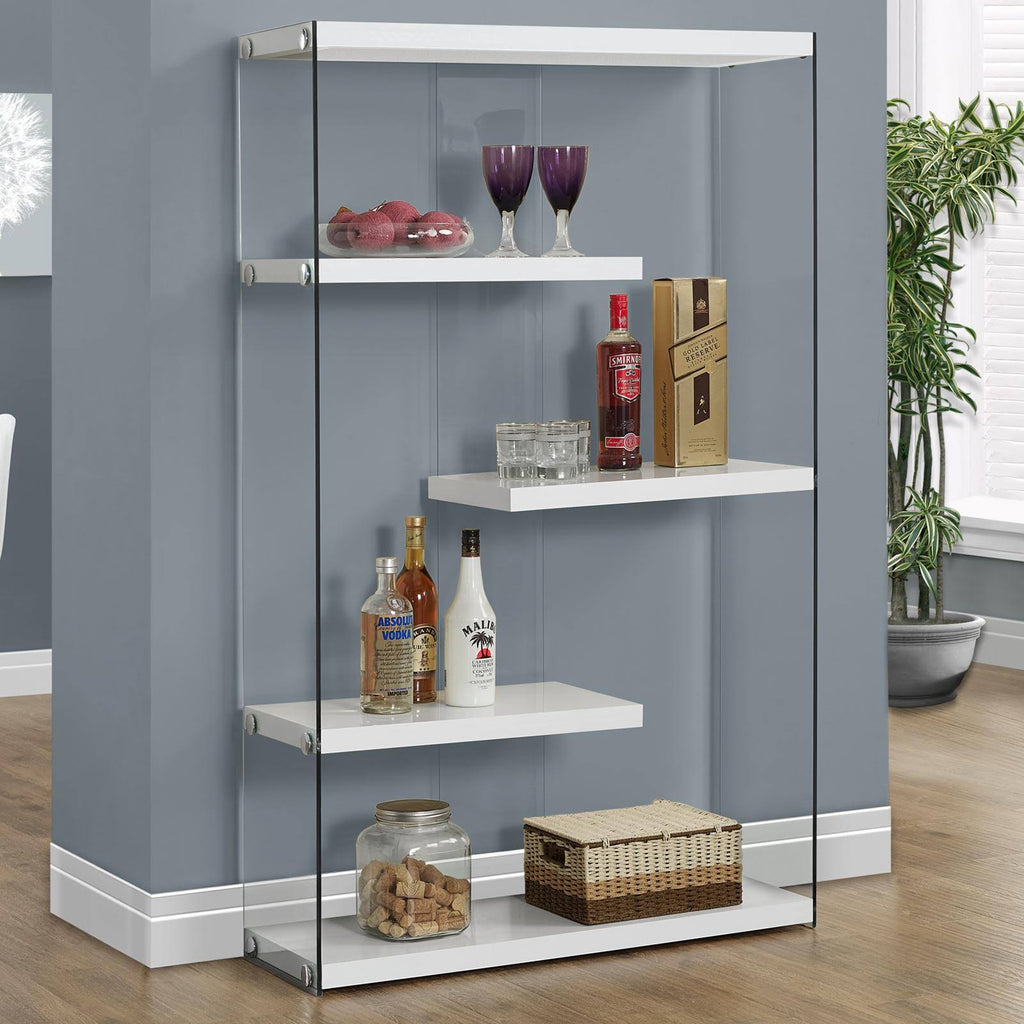 Tempered Glass Bookcase Glossy White B1133