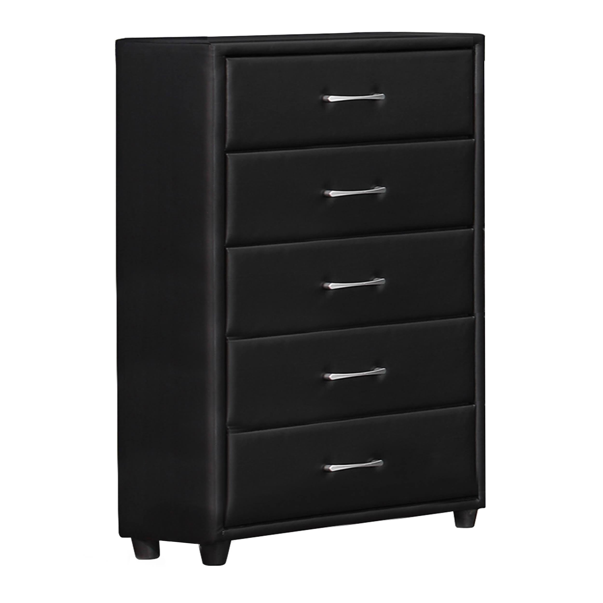 Black 5 Drawer Leatherette Wooden Frame Chest with Tapered Legs K84144