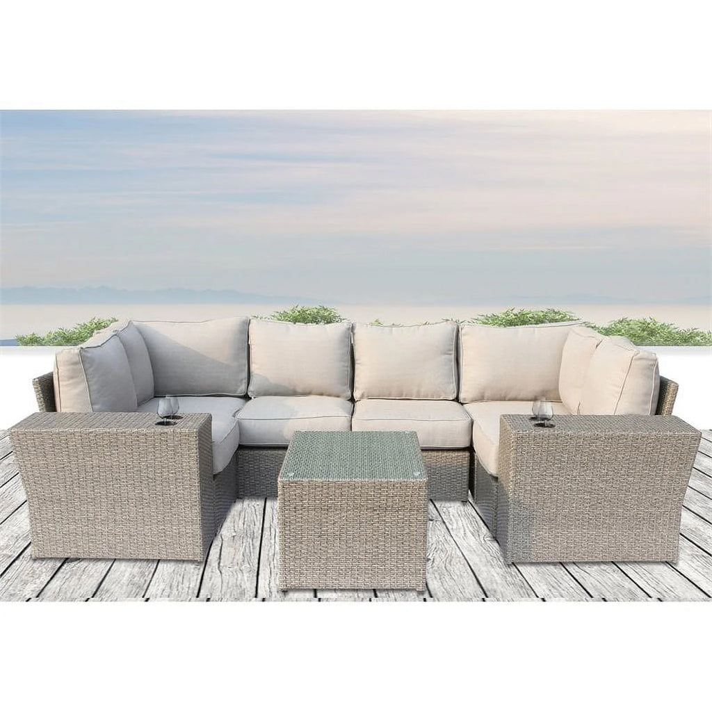 Beige 9-Piece Wicker Sectional Set with Cushion H571