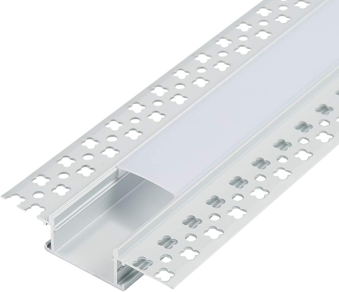 Plaster-in LED Aluminum Channel 6-Pack 3.3ft/1m with Flange for LED Strip, Drywall Aluminum Profile with Clip-in Diffuser and End Caps Z443023