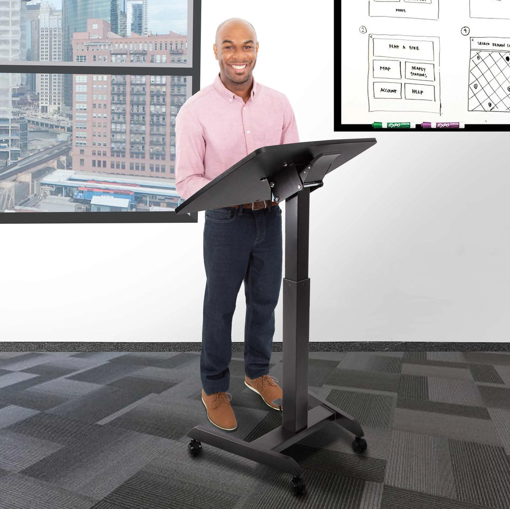Black Mobile Podium with Pneumatic Height Adjustments U3471