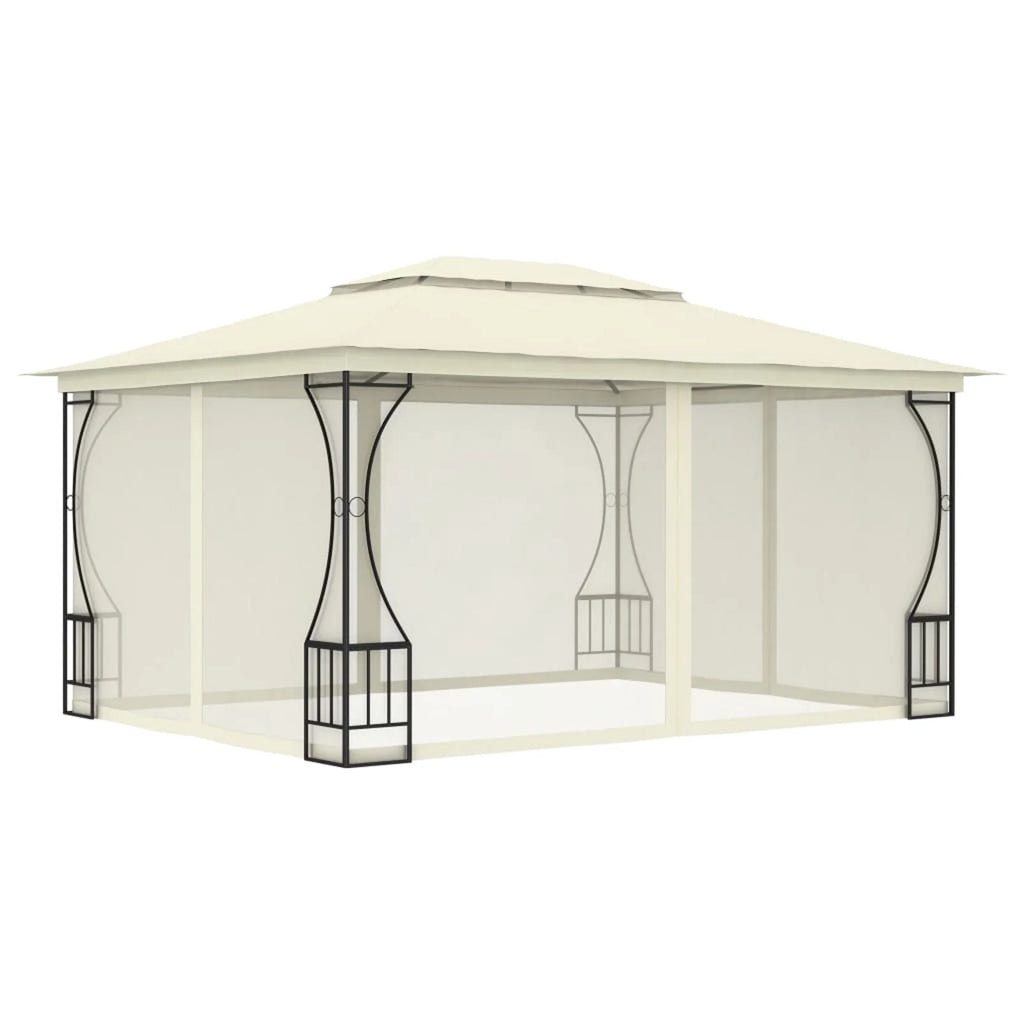 Party Tent Outdoor Gazebo Canopy with Nets Sun Shade Shelter Steel Frame Cream 9.8ft x 13.1ft x 8.7ft Z72331