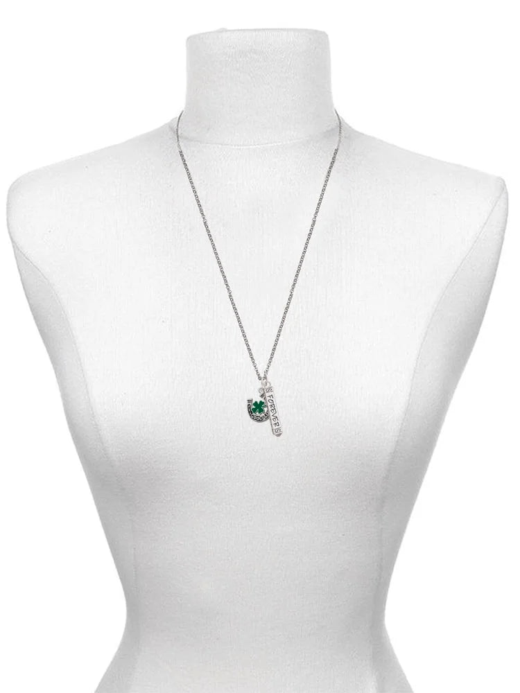 Silvertone Horseshoe Four Leaf Clover Mother Daughter Bar Charm Necklace, 23" T5393