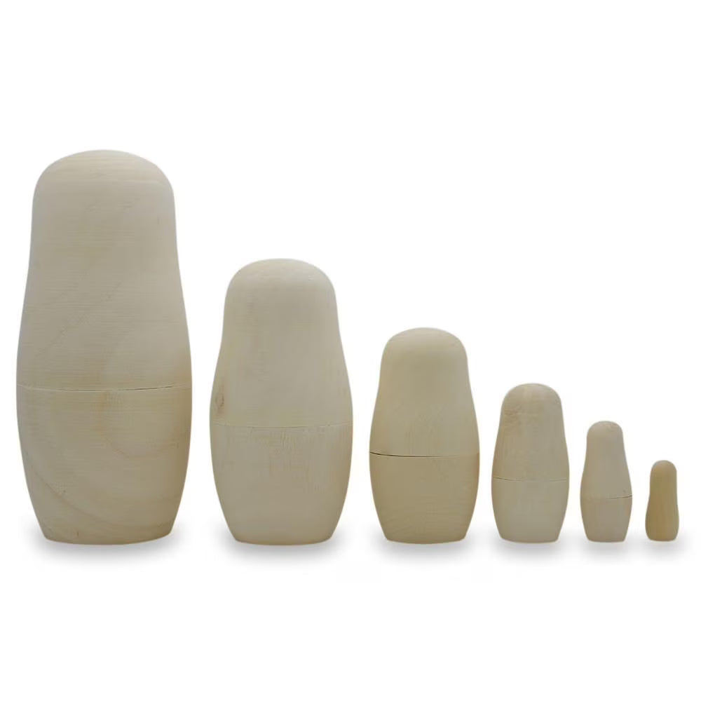Set of 6 Unfinished Wooden Nesting Dolls 5.5 Inches P720053