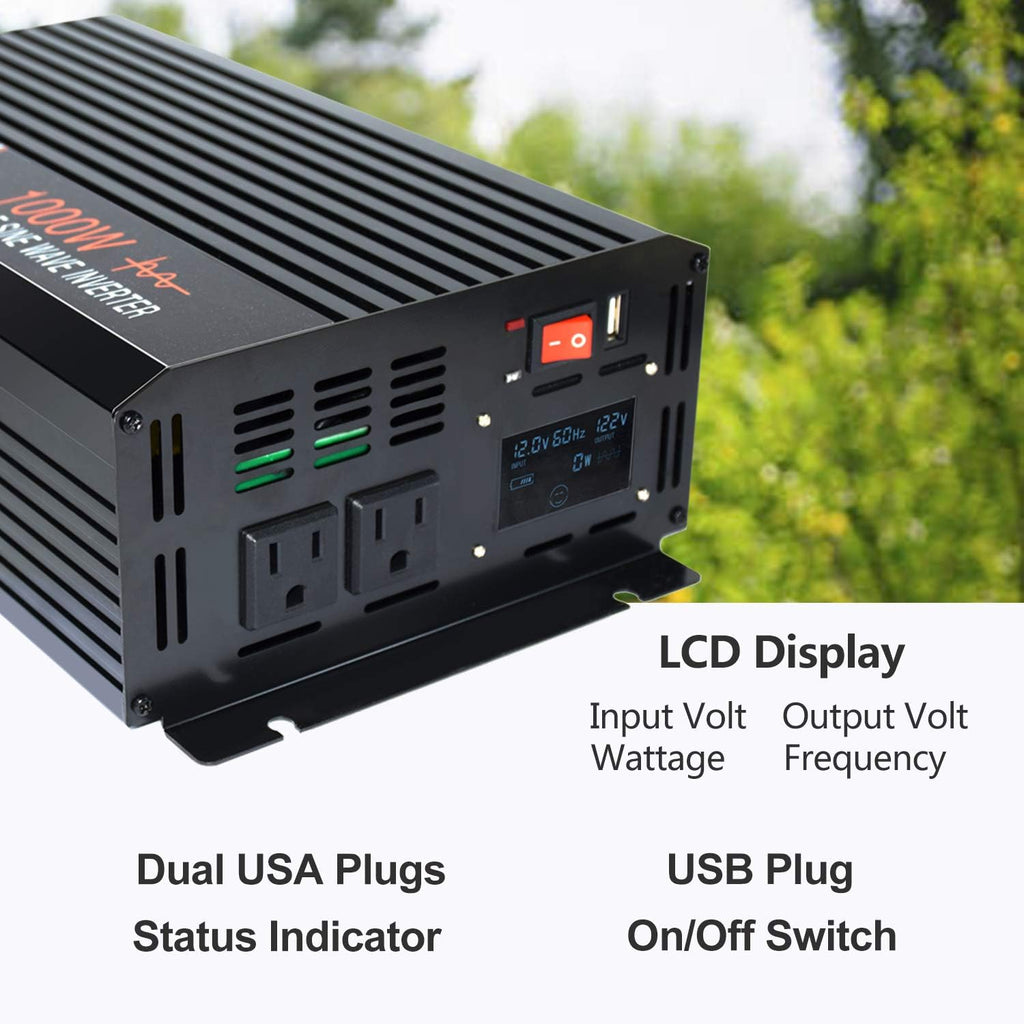 1000 Watt Pure Sine Wave Power Inverter 24V DC to AC 120V with LCD Display Remote Switch O551