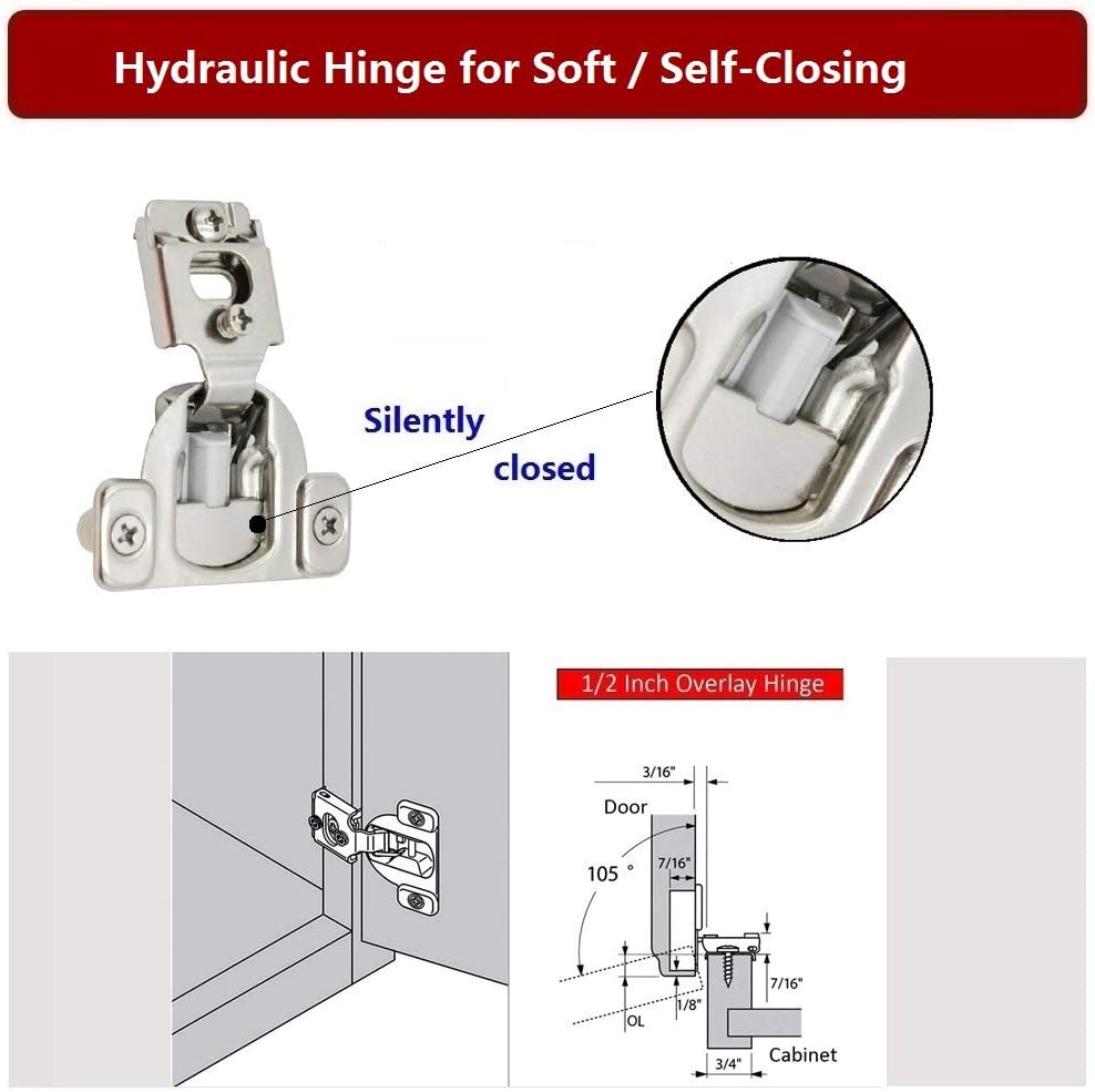 50 Pack Soft Close Cabinet Hinges, 1 1/4 Overlay, 105 Degree W608415