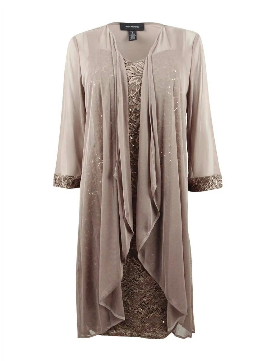Lace Sequin-Embellished Dress & Jacket (6, Mocha) Q1252
