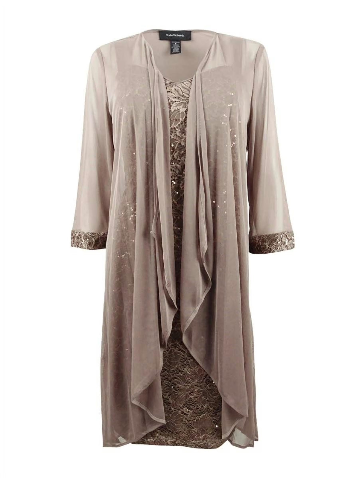 Lace Sequin-Embellished Dress & Jacket (6, Mocha) Q1252