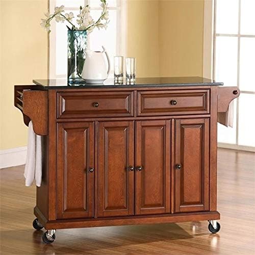 Solid Black Granite Top Kitchen Cart J7548