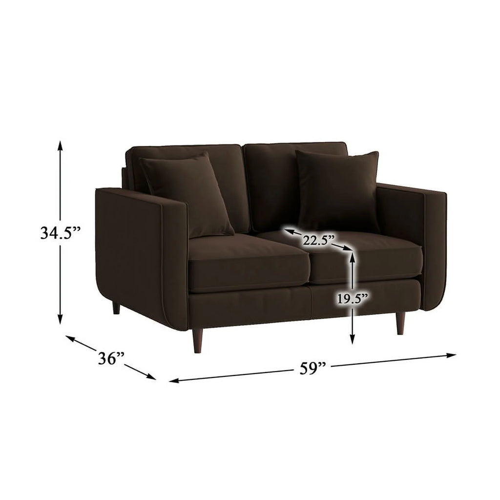 Chocolate Velvet Wood Loveseat I1088