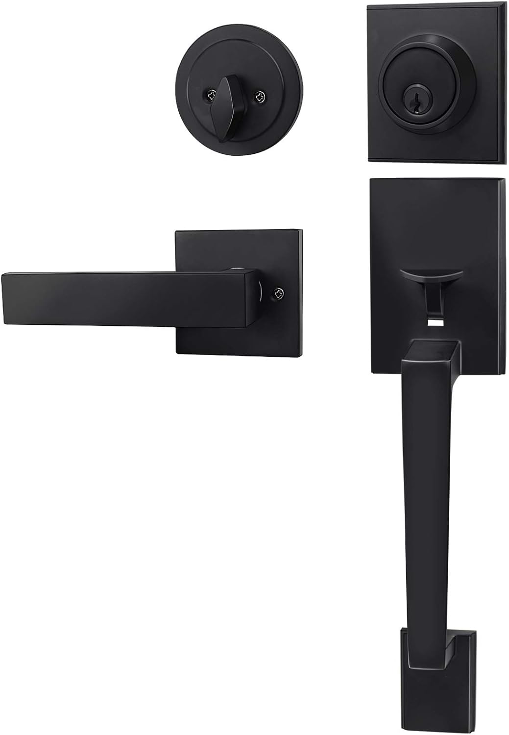Matte Black Front Door Handle Set with Deadbolt and Lever Handle, Pack of 2 R806253