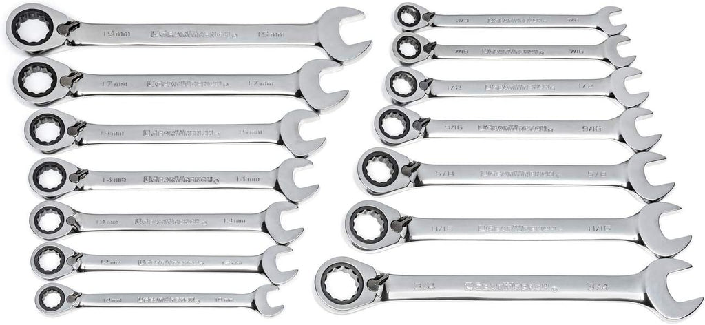 16 Pc. Reversible Ratcheting Combination Wrench Set with Tool Roll, Metric N6997