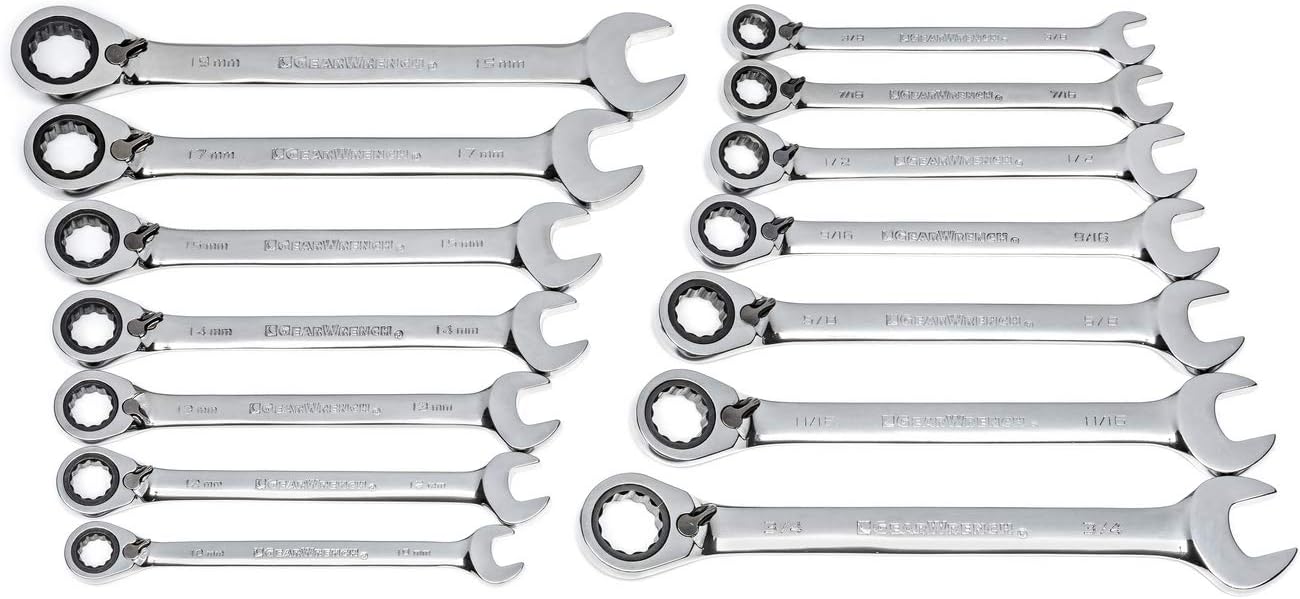 16 Pc. Reversible Ratcheting Combination Wrench Set with Tool Roll, Metric N6997