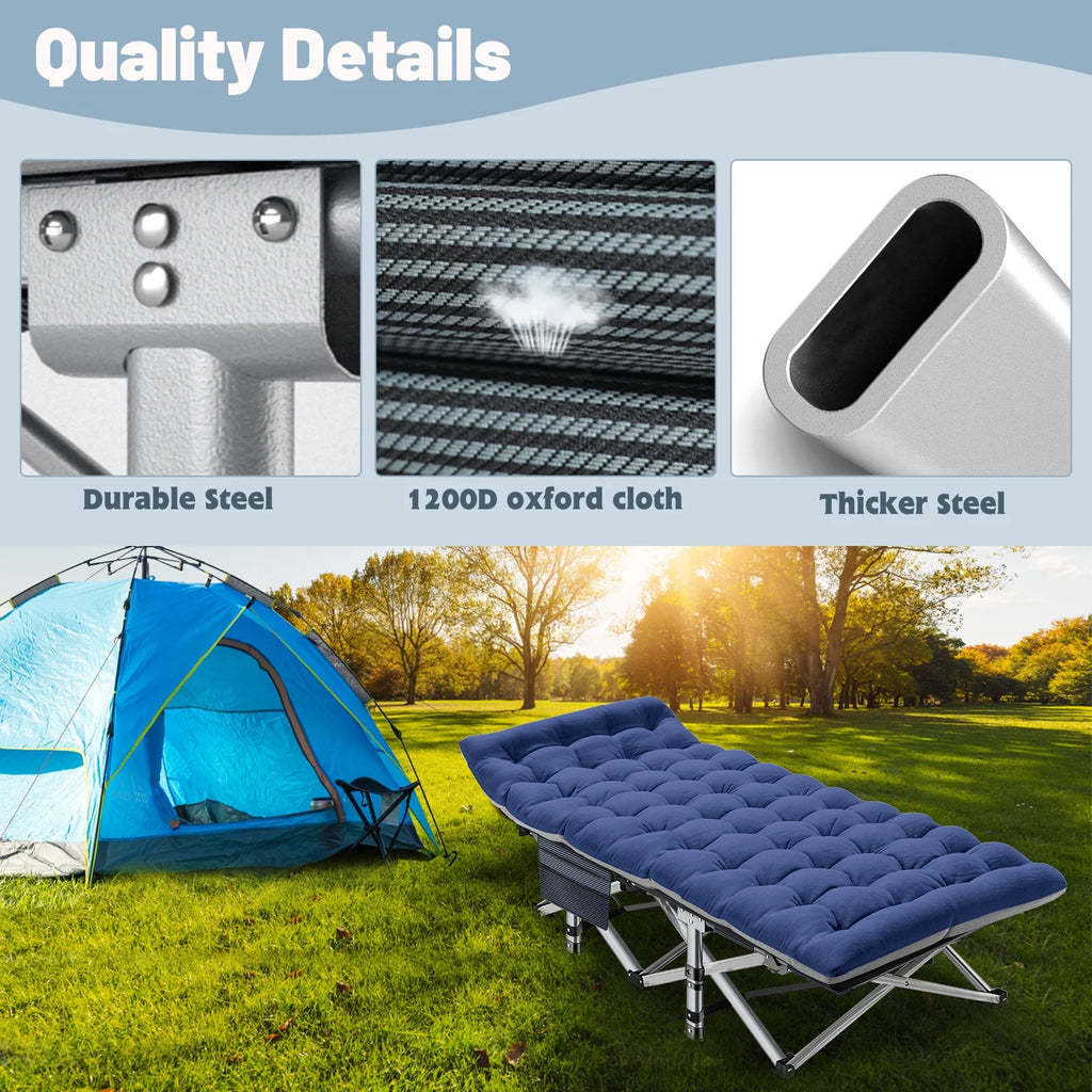 Folding Camping Bed with Mattress & Carry Bag, Heavy Duty Sleeping Cot with 4D Pillow W253