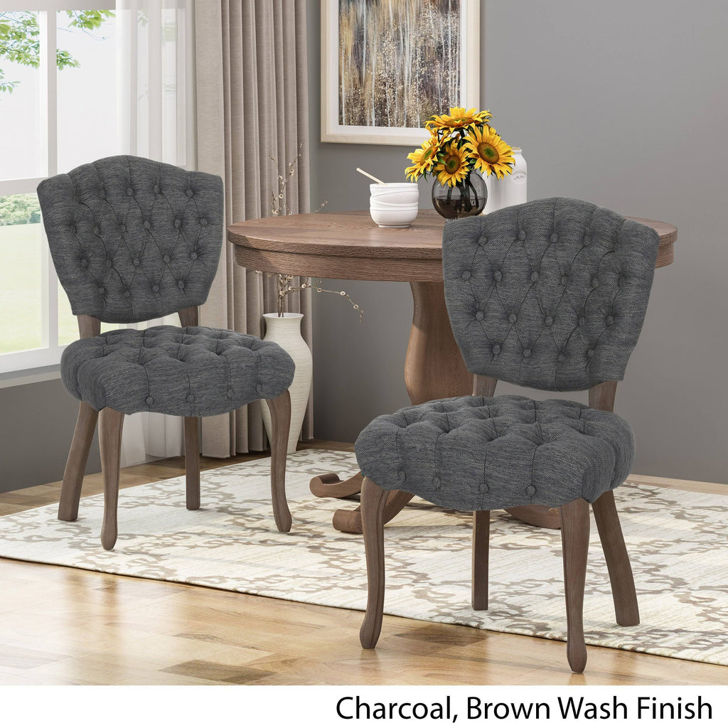 Tufted Dining Chair with Cabriole Legs Set of 2 Light Gray T946
