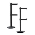 Set of 2 Retractable Belt Barrier Stanchion with Cast Iron Base Black Post M394303