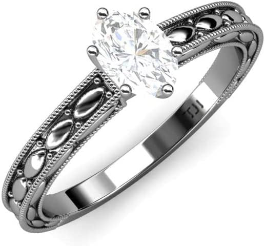 Oval White Sapphire Marquise Solitaire Engagement Ring 14K White Gold Size 7.75 S681556