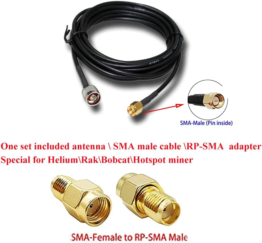 Helium Bobcat HNT Hotspot Lora LoT Antenna 868/915mhz 10dbi 35.4inch+32.8ft SMA/RP-SMA Cable H476