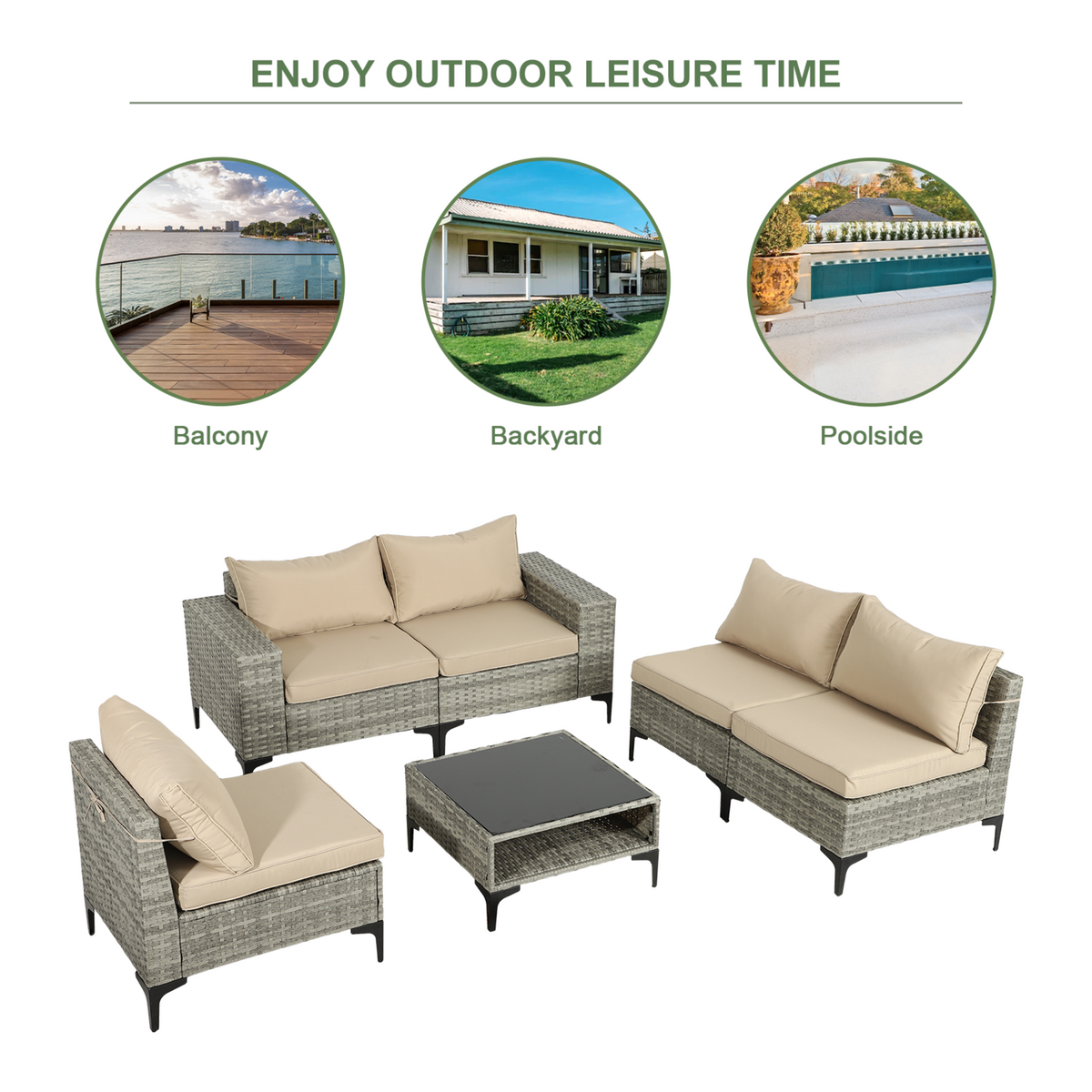 6 Piece Rattan Sectional Sofa Set R52234