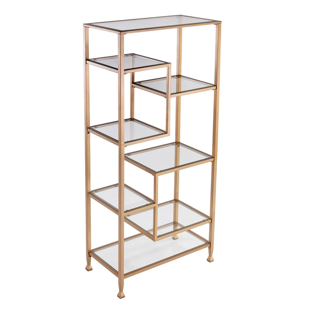 Gold Metal Glass Etagere Bookcase E923