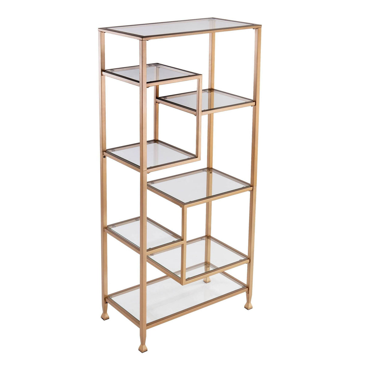 Gold Metal Glass Etagere Bookcase E923