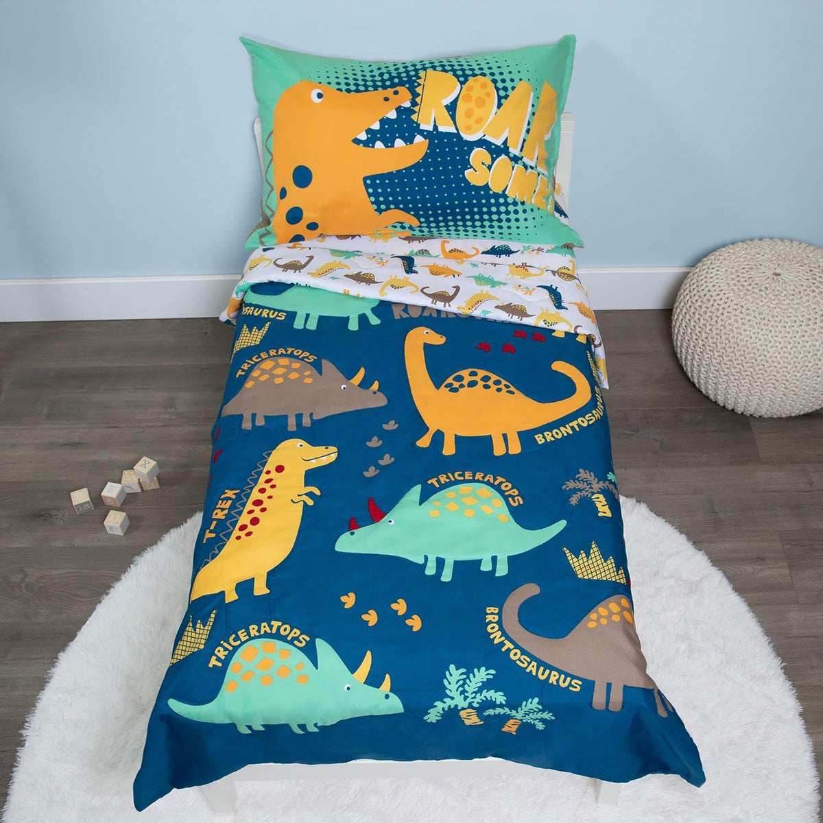 4-Piece Blue Dinosaur Toddler Bedding Set B153