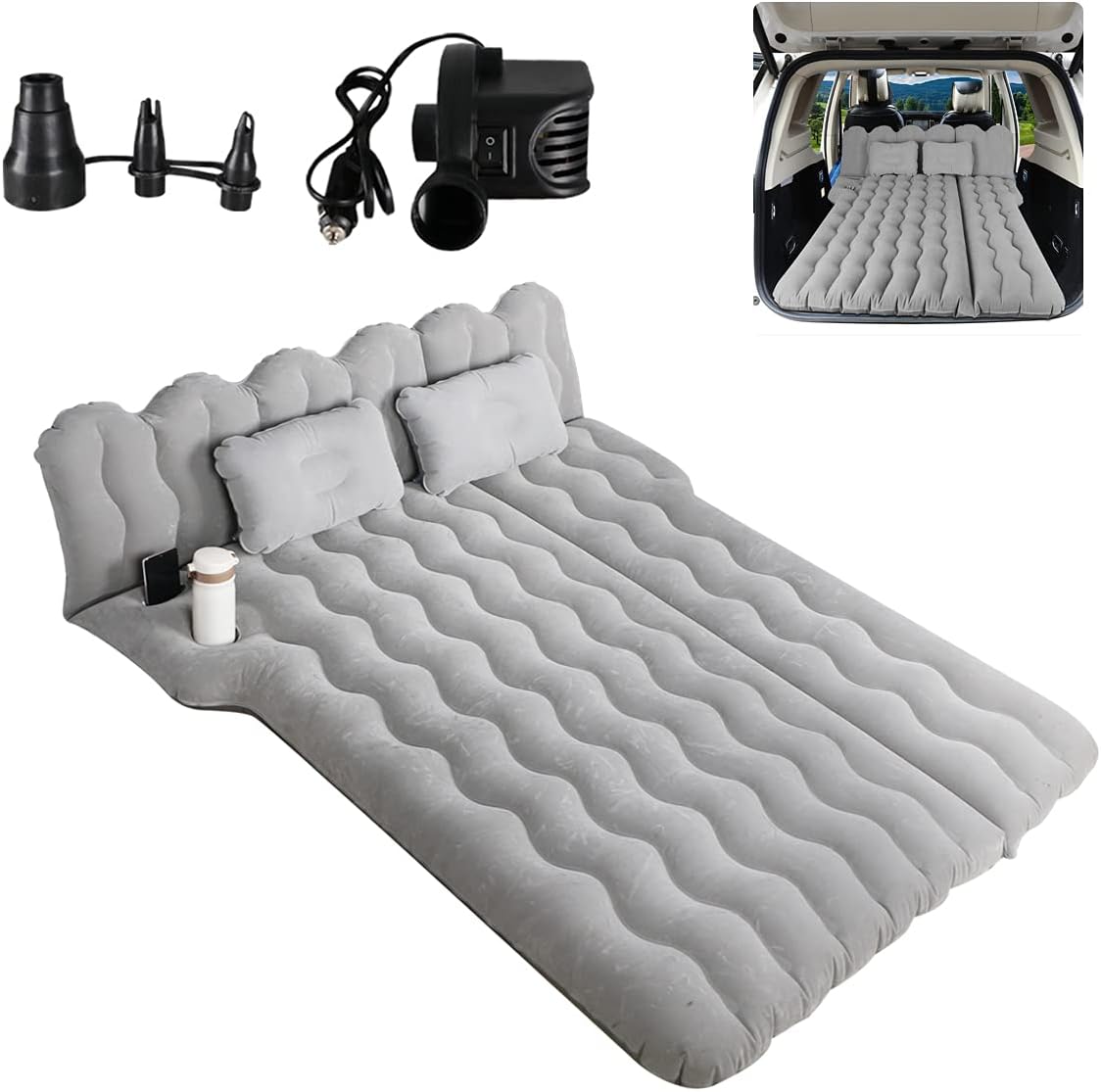 Inflatable Car Mattress with Electric Air Pump, Grey, Pack of 2 Q475