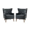 Navy Vegan Leather Wingback Armchair Set of 2 I802359