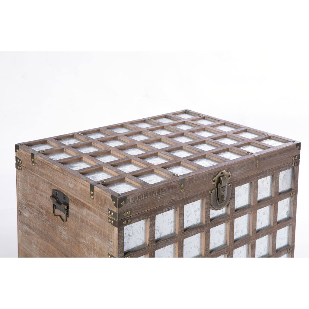Wooden Rectangle Galvanized Metal Lined Storage Trunk K80106