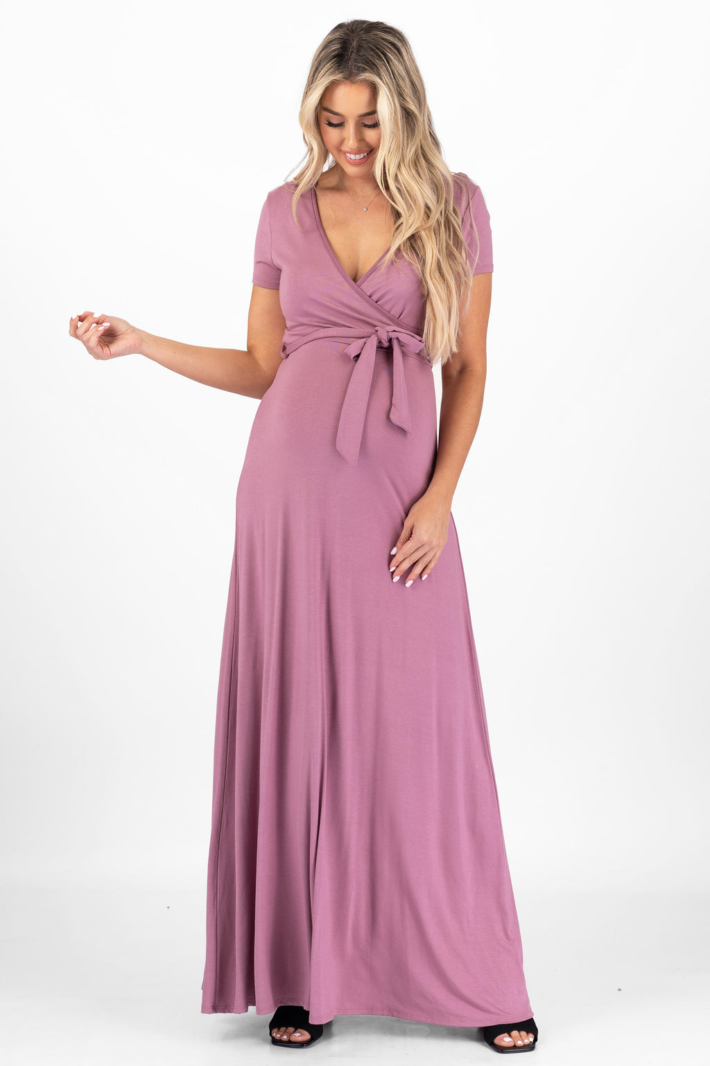 Maternity Nursing Short Sleeve Floral Dress with Tie Belt S496482