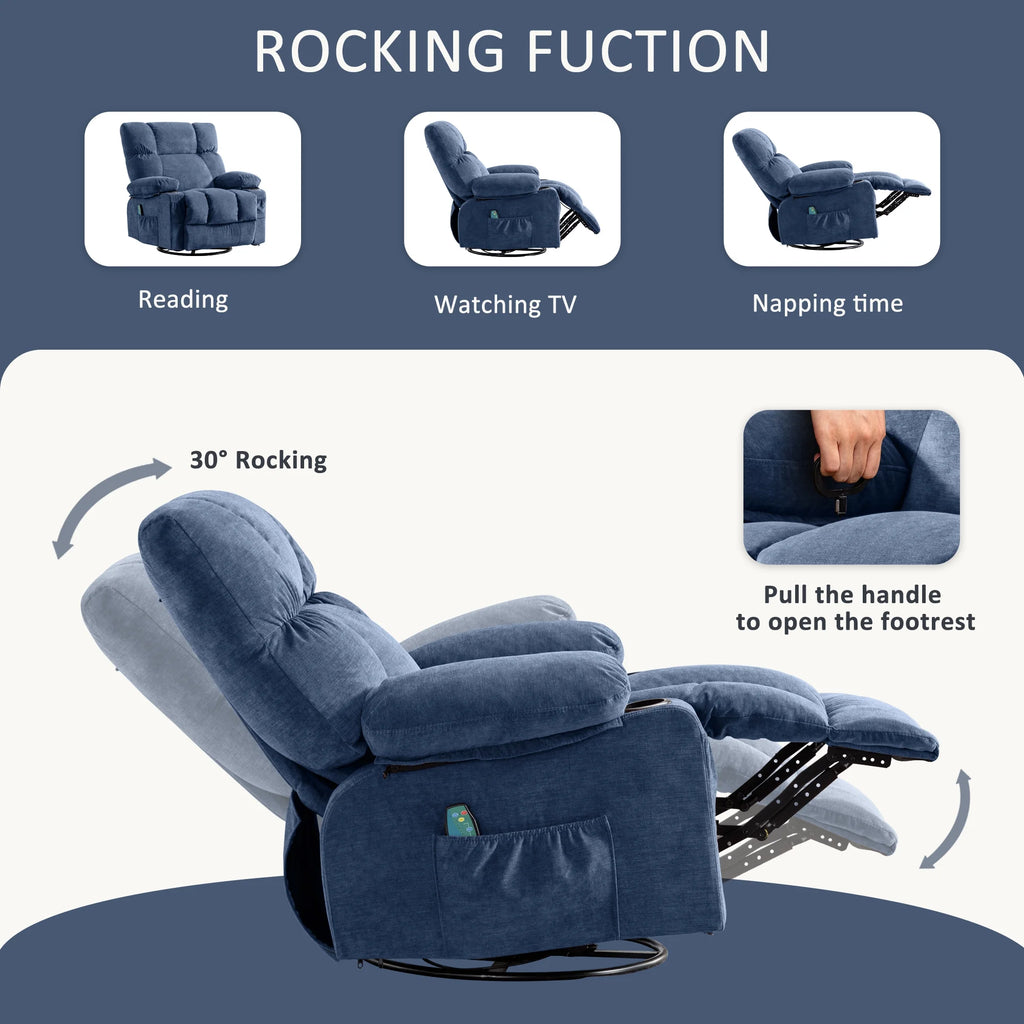 Blue Ergonomic Massage Rocker Recliner Chair with Vibration and Heat X7677