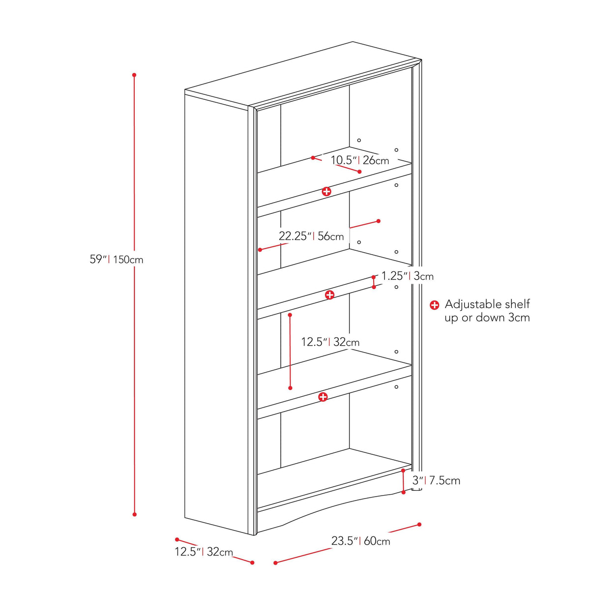 Brown Tall Adjustable Bookcase with Faux Woodgrain Finish I418