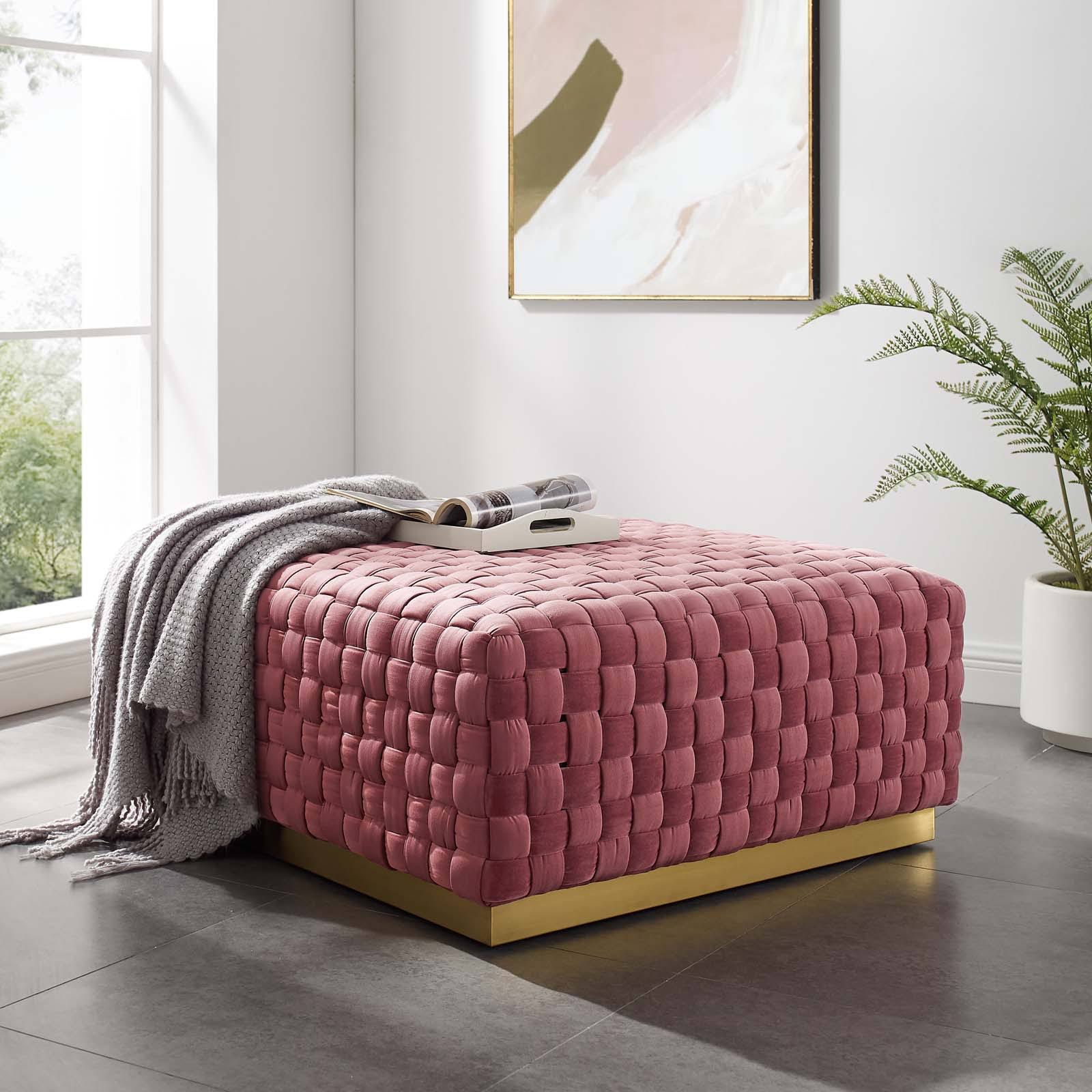 Gray Square Velvet Ottoman Z403