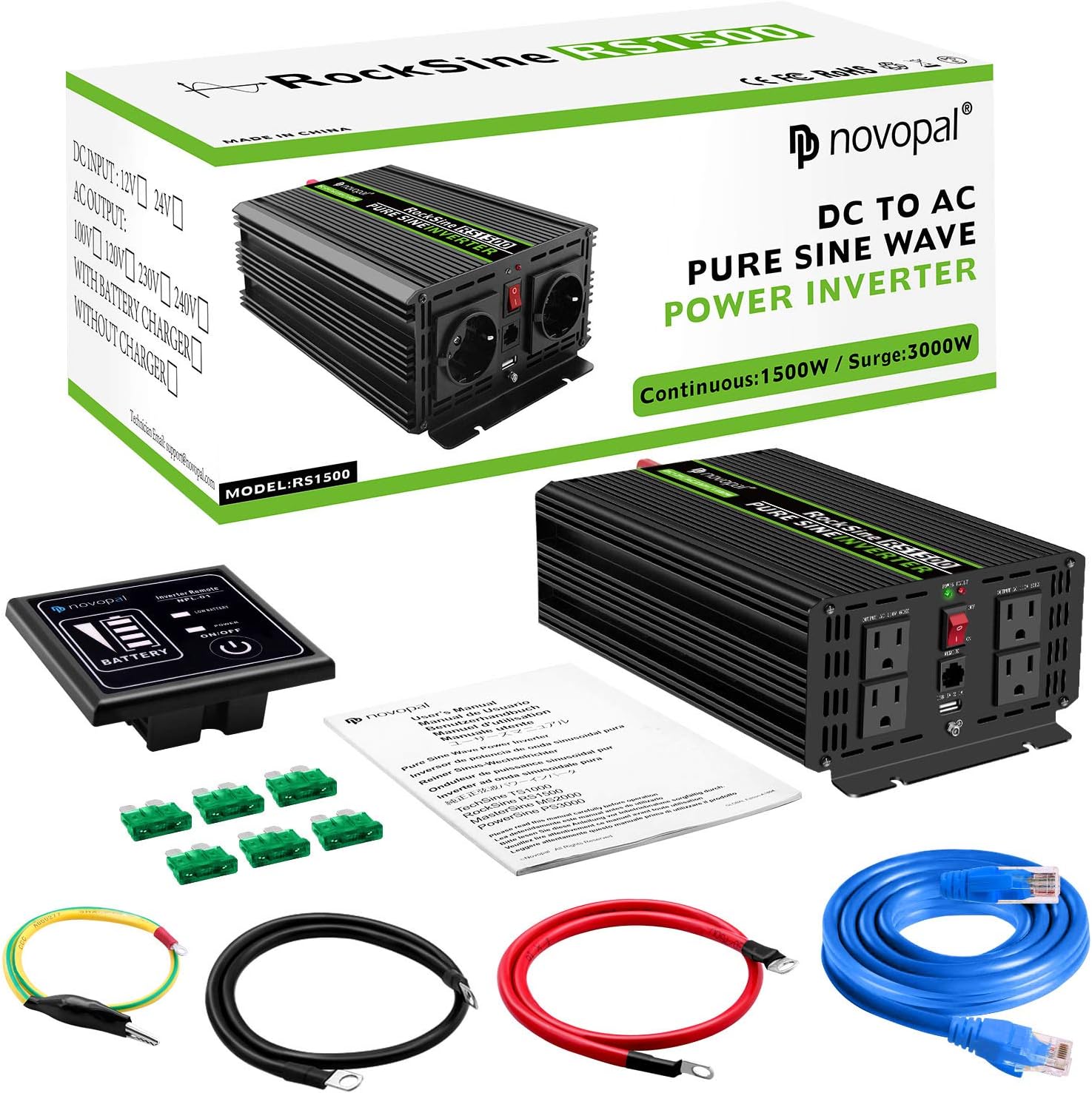 1500 Watt 24V Pure Sine Wave Inverter with 4 AC Outlets M676640