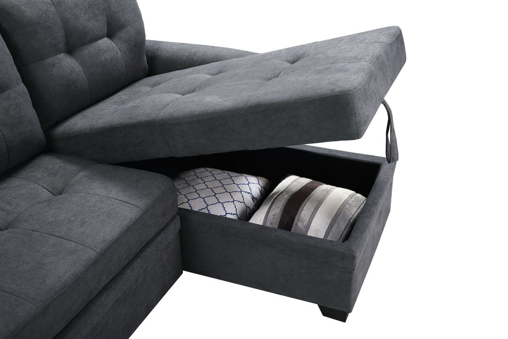 Dark Gray Fabric Reversible Sectional Sleeper Sofa Chaise with Storage K138
