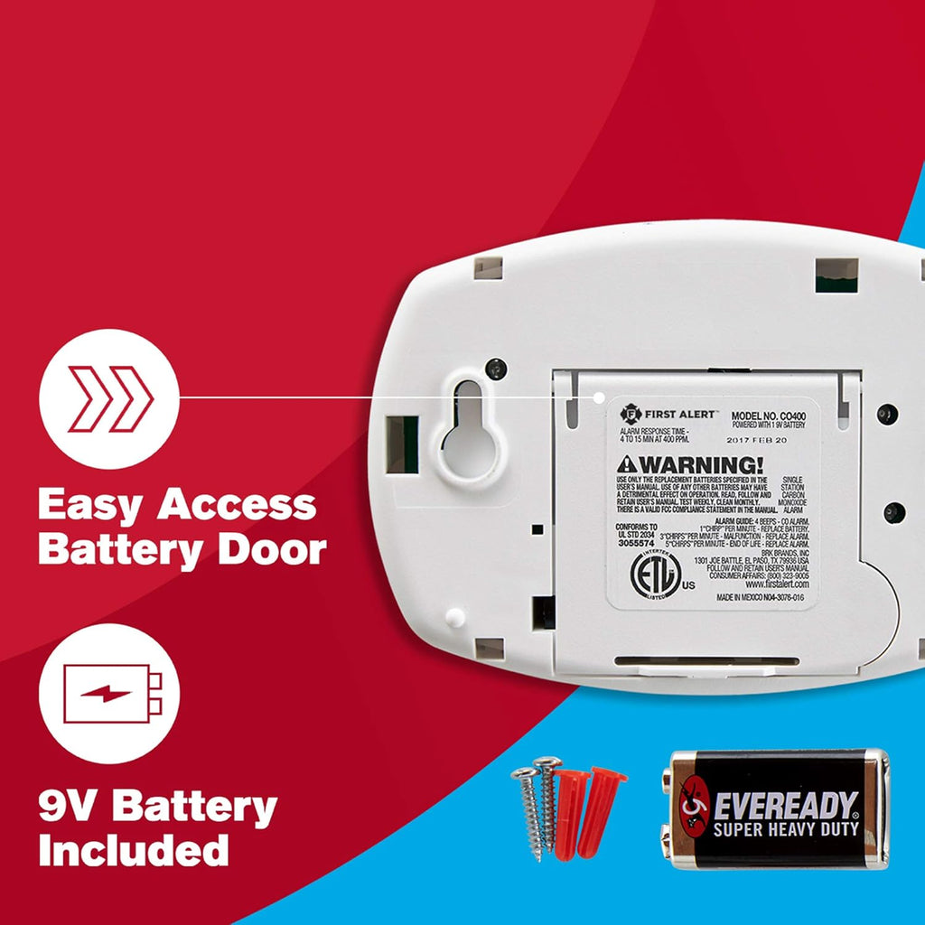 Carbon Monoxide Detector, Battery Operated, White, 3-Pack T984152