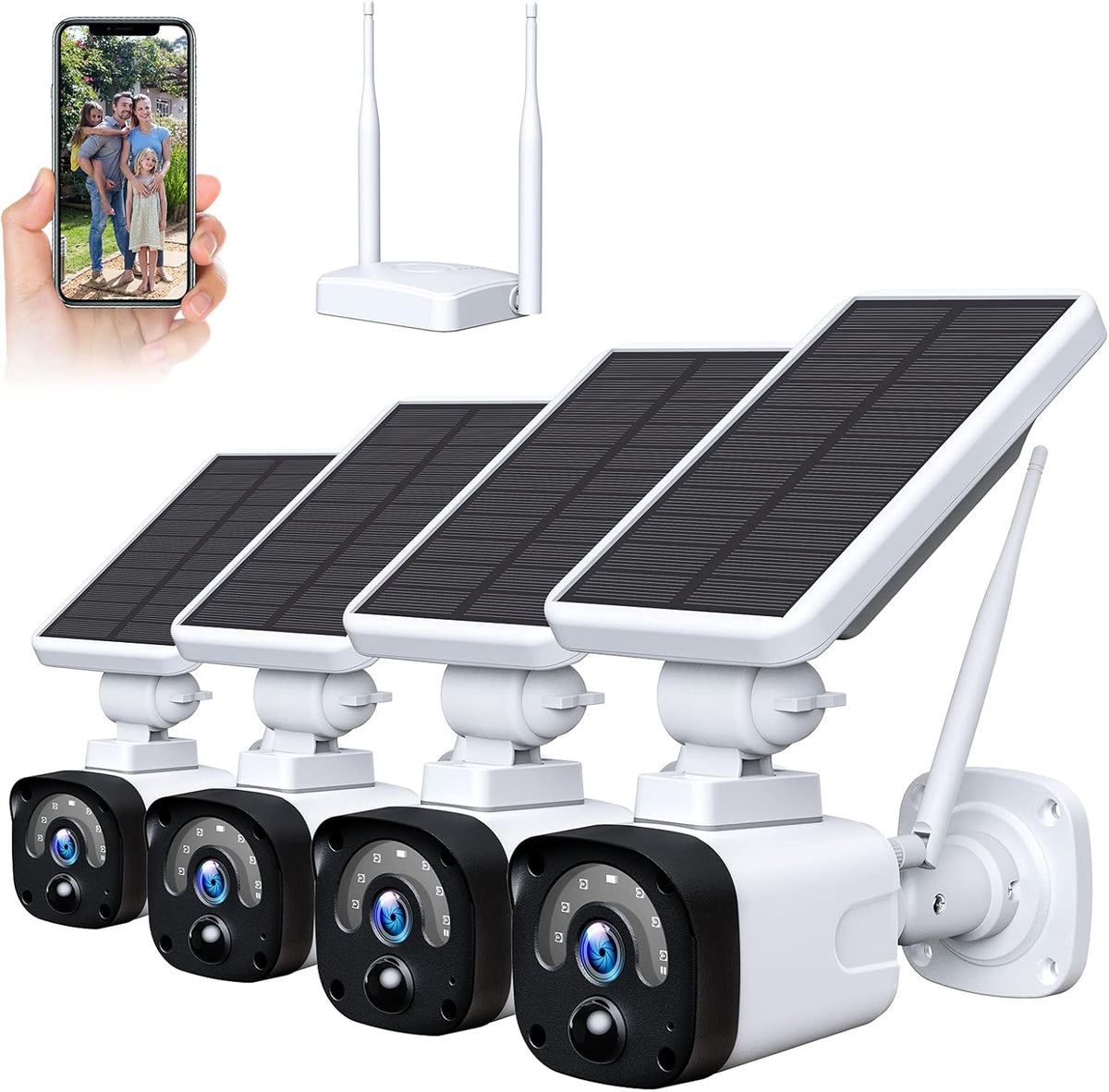 Wireless Solar Security Camera System with Base Station and 4 Cameras, 1080P Night Vision, IP65 Waterproof S259