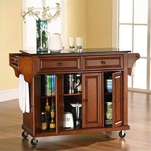 Solid Black Granite Top Kitchen Cart J7548