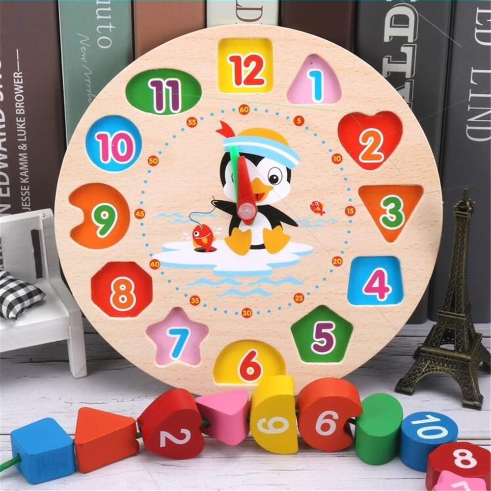 Wooden Shape Color Sorting Clock Toy Number Blocks Puzzle Stacking Sorter Jigsaw Early Learning Educational Toy K501270