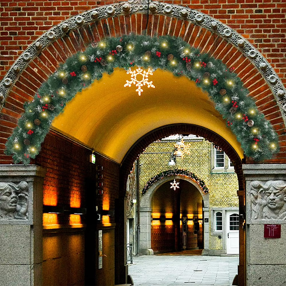 2 Pcs 6ft Pre-Lit Christmas Garland with 40 Waterproof LED Light and Pine Cones and Berries, Battery Operated N615